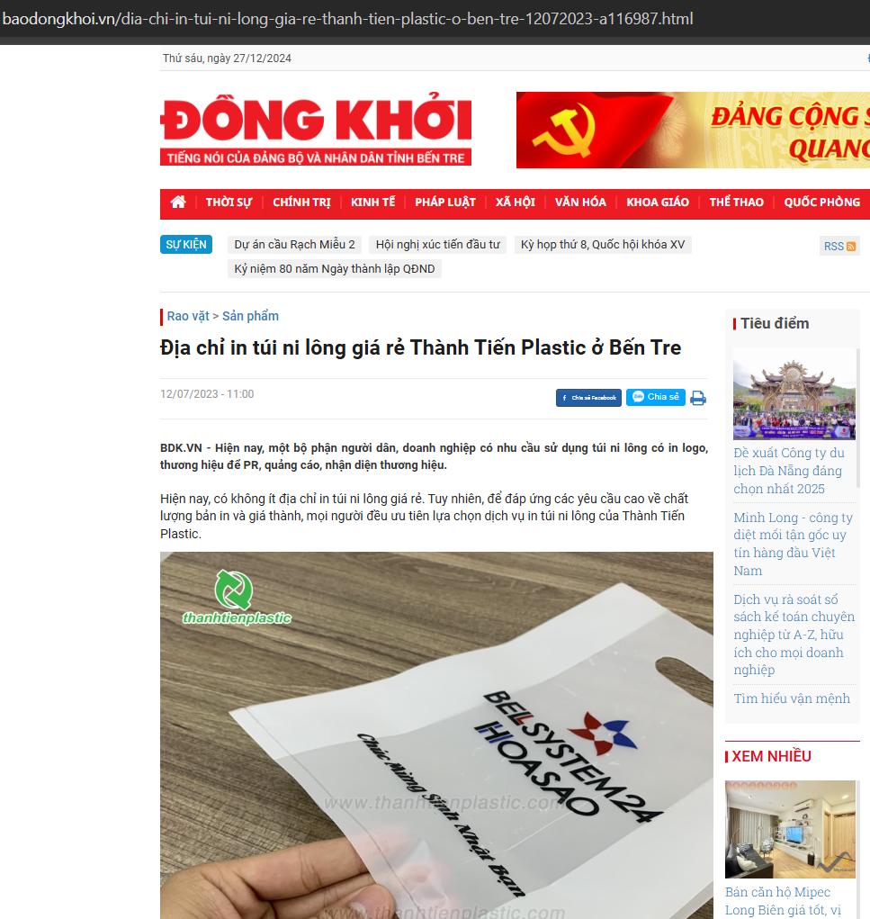 Báo đồng khởi viết bài về Thành Tiến Plastic