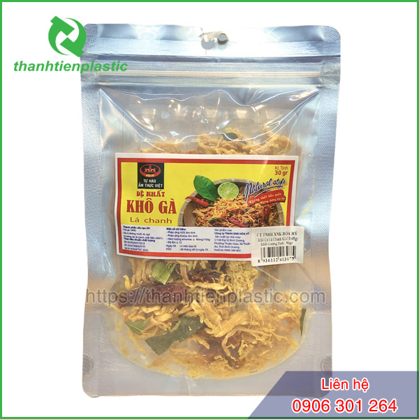 Mẫu bao bì khô gà túi zipper một mặt bạc một mặt trong