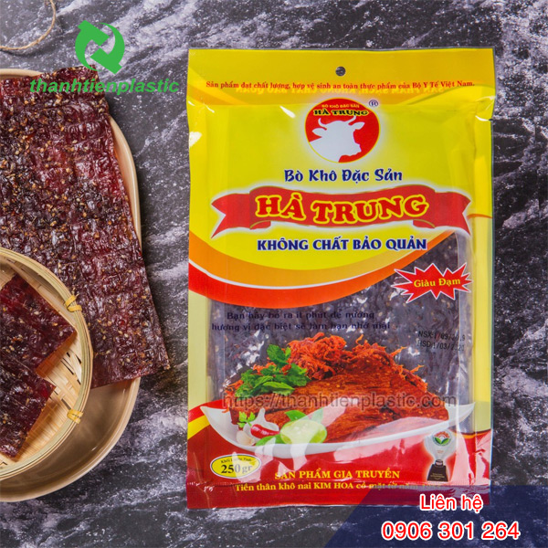 Mẫu bao bì màng ghép phức hợp dựng bò khô