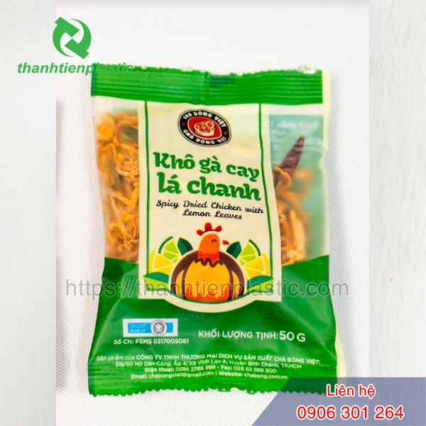 Thông tin trên bao bì đựng khô gà đầy đủ, chi tiết
