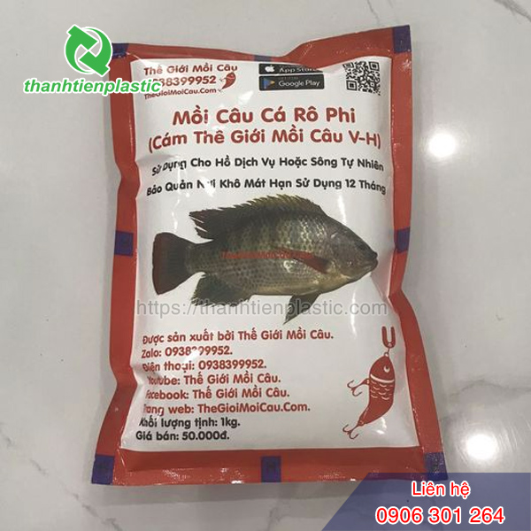 Thông tin trên bao bì đựng mồi câu cá