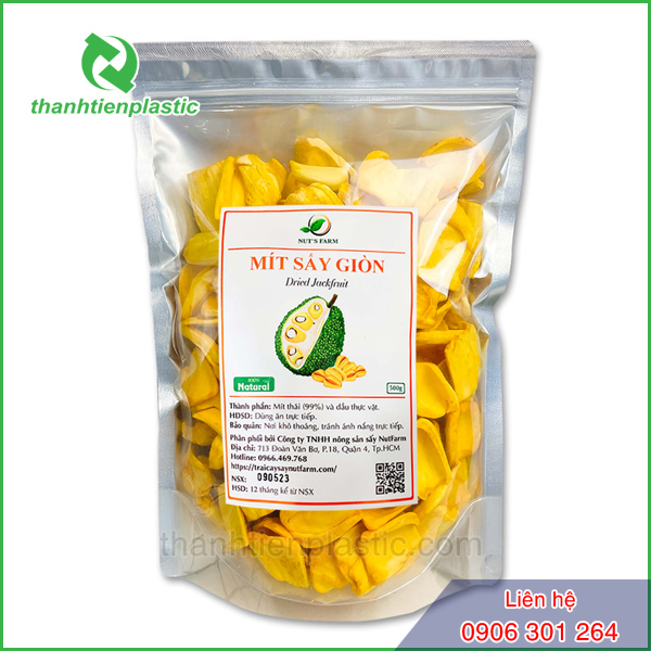 Mẫu túi zip 1 mặt bạc 1 mặt trong đựng mít sấy