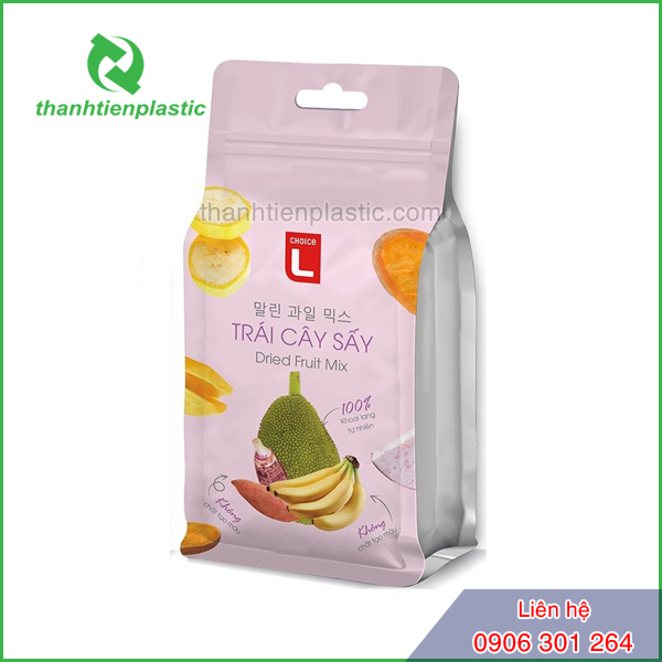 Mẫu túi zip 8 cạnh màng ghép đóng gói mít sấy