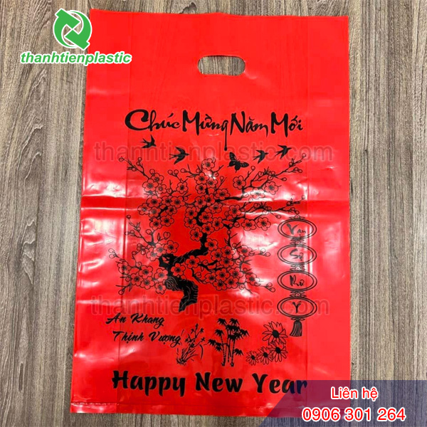 Mẫu túi ni lông hột xoài đựng lịch tết màu đỏ