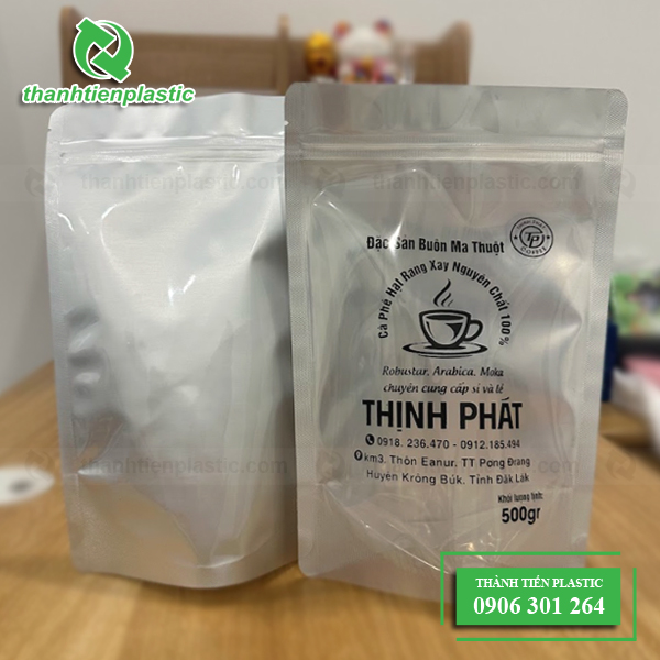 Túi zip 1 mặt trong 1 mặt bạc đóng gói cà phê