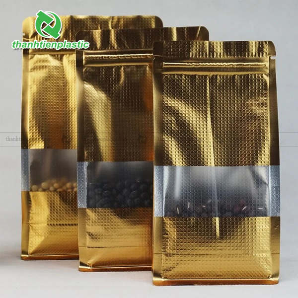Mẫu túi zip bạc đựng cafe có cửa sổ