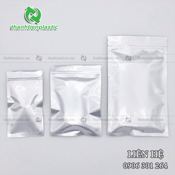 Mẫu túi zipper màu bạc thiết kế đa dạng kích thước
