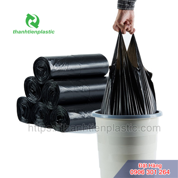 Túi bóng đen đựng rác có quai xách