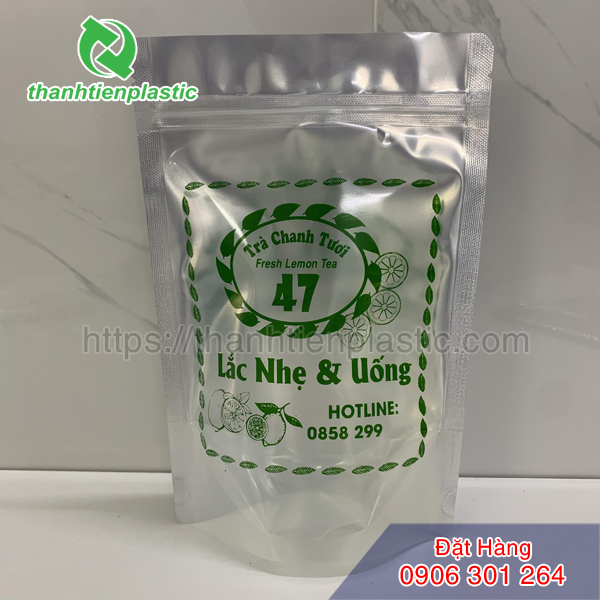 Túi Zipper 1 mặt bạc 1 mặt trong đựng trà sữa, trà chanh