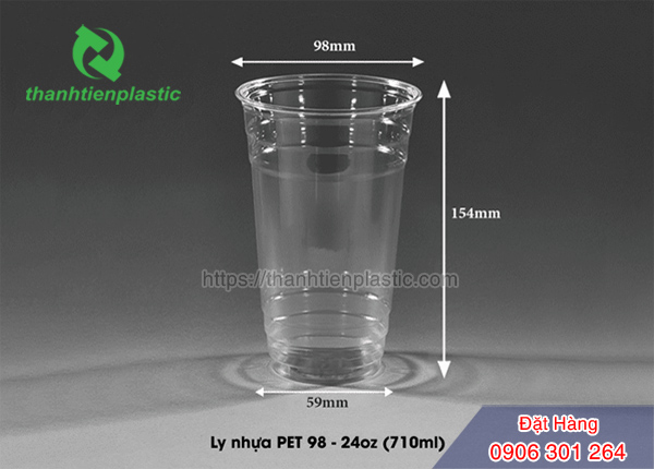 Kích thước ly nhựa PET 700ml 24oz
