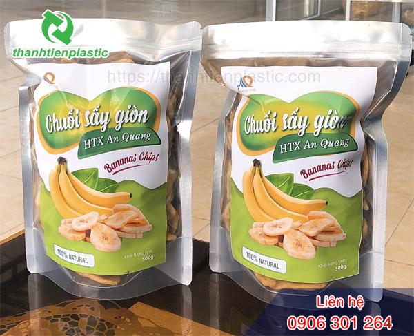 In bao bì chuối sấy giòn màng nilon ghép màng nhôm